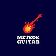 Meteor Guitar Abstract Vector Sign, Emblem or Logo Template. Music Instrument Shaped Comet Silhouette. © createvil