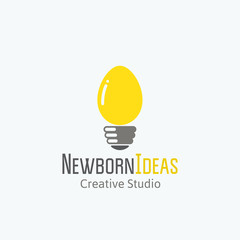 Newborn Ideas Abstract Vector Sign, Emblem or Logo Template. Light Bulb and Egg Concept Symbol.