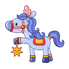 Circus horse illustration. Card with circus horse in cartoon style. Vector.