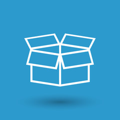 Open box icon. Shipping pack flat vector illustration on blue background.