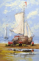 Sea, boats, fisherman, oil paintings