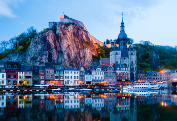 View of Dinant (Belgium) in evening - obrazy, fototapety, plakaty