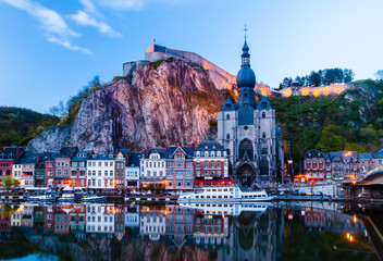 View of Dinant (Belgium) in evening - obrazy, fototapety, plakaty