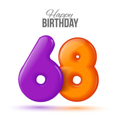 sixty eight birthday greeting card template with 3d shiny number sixty eight balloon on white background. Birthday party greeting, invitation card, banner with number 68 shaped balloon