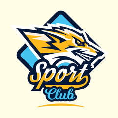 Colourful emblem, logo, sticker, face aggressive fox ready to attack, the predator. Vector illustration, dynamic and sport style, printing on T-shirts.