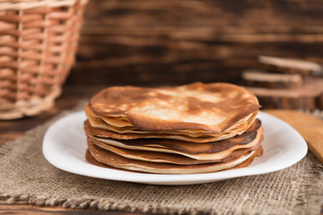 pancakes on a beautiful wooden table