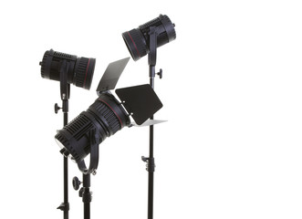 Photographic studio lights on a white background