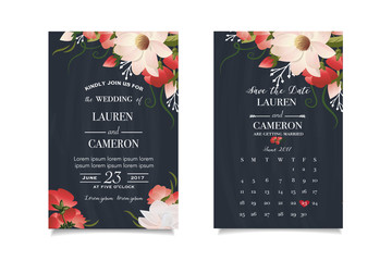 Modern wedding invitation with calendar planner and matched wedding day