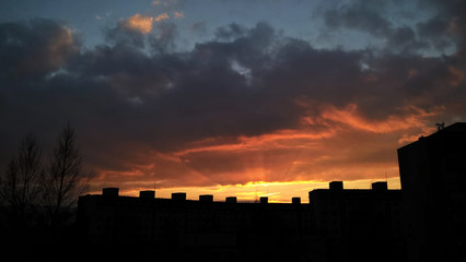 Fototapeta premium Dramatic clouds, sunrise and sunset in nature. Slovakia