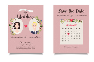 Light pink wallpaper of vintage invitation card. Save the date