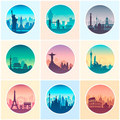 Collection of famous cityscapes - obrazy, fototapety, plakaty