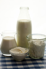 milk products - tasty healthy dairy products on a table on: sour