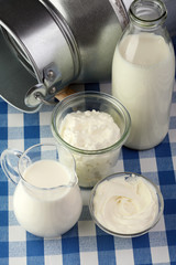 milk products - tasty healthy dairy products on a table on: sour