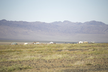 Fototapeta premium Mongolian Gers in Gobi Desert