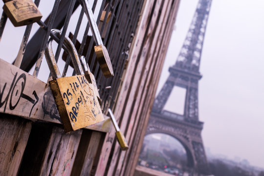 Padlock Love in Paris Eiffel Tower