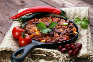 Hot chili con carne - mexican food tasty and spicy