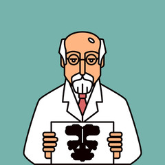 Psychologist in glasses holding Rorschach Test. 