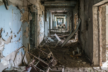 Fototapeta na wymiar hospital in Pripyat city abandoned after the Chernobyl nuclear power plant disaster