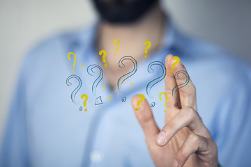 man hand question marks