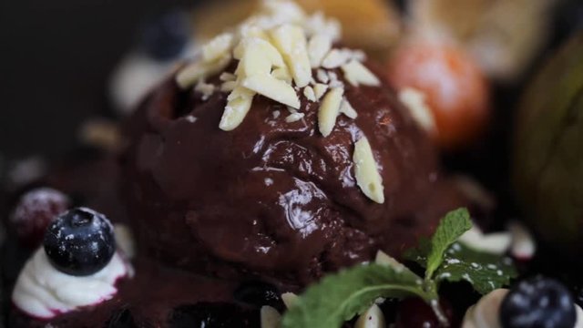 chocolate ice cream dessert on plate