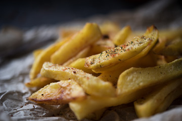 French fries on dark background