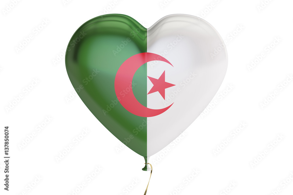 Poster balloon with algeria flag in the shape of heart, 3d rendering