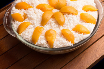 Grated Coconut Dessert with peach