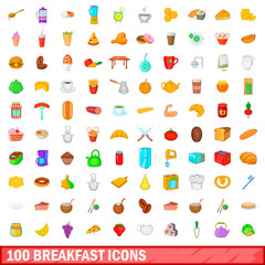 100 breakfast icons set, cartoon style