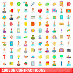 100 job contract icons set, cartoon style