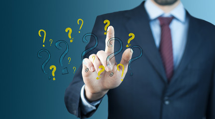 man hand question marks