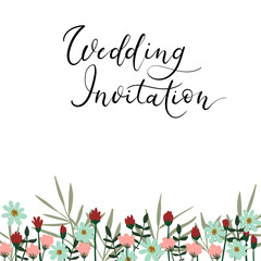 Wedding Invitation modern calligraphy card. Vector hand lettering text.