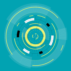 Abstract round high-tech mandala with circles. Space Time machine. Transparent fill up screen or monitor. Isolated central sight of wheels. Subtle mechanical bizarre clock gear on blue. Master vector