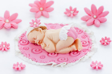Baby shower cake topper fondant edible pink baby shower baby girl