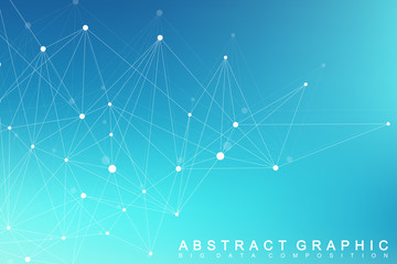 Geometric graphic background molecule and communication. Big data complex with compounds. Perspective backdrop. Minimal array. Digital data visualization. Scientific cybernetic vector illustration.