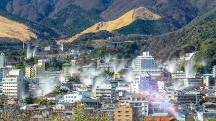 Obraz premium Sceneria gorących źródeł Beppu