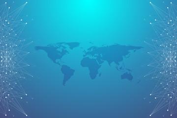 Political World Map with global technology networking concept. Digital data visualization. Lines plexus. Big Data background communication. Scientific vector illustration. © BAIVECTOR