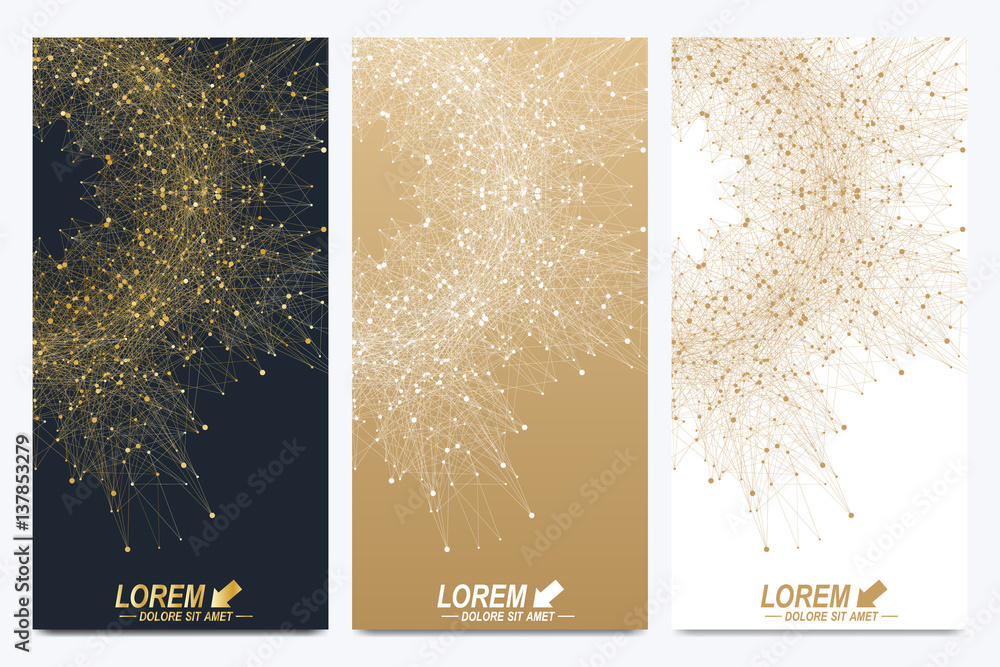 Poster modern set of vector flyers. geometric abstract presentation. molecule and communication background 