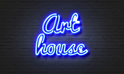 Naklejka na ściany i meble Art house neon sign on brick wall background.