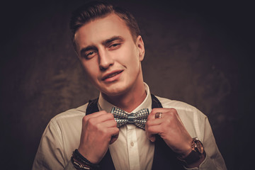 Sharp dressed man wearing waistcoat and bow tie