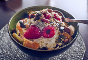 Healthy fresh fruit breakfast yogurt museli