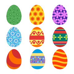Set of painted Easter eggs for the holiday. Vector, illustration in flat style isolated on white background EPS10.