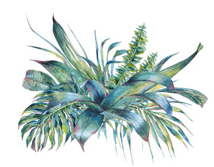 Natural leaves exotic watercolor greeting card