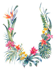 Obraz premium Natural summer exotic watercolor wreath
