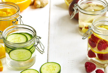 Healthy Spa Water with Fruit and vegetable.