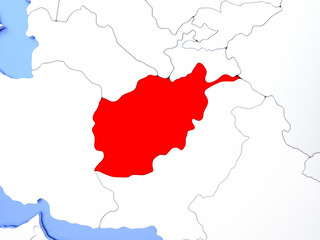 Afghanistan in red on map