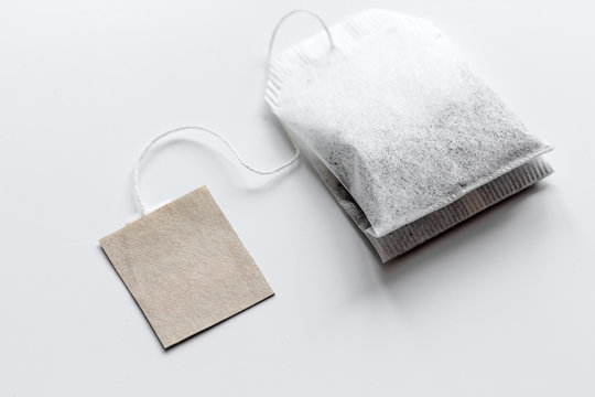 Close up teabag on white background mock-up