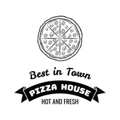 Italian Pizza Label. Badge Pizzeria. Design Elements Vector Illustration. Isolated On White