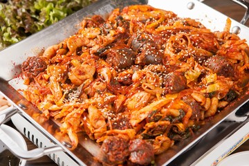  sundae gopchang bokkeum. Stir-fried Korean Sausage with beef tripe.	