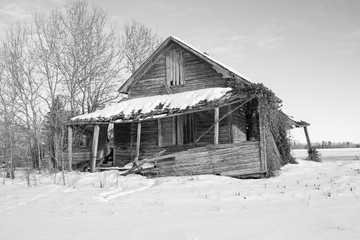 old dilapidated house in winter