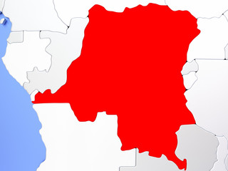 Democratic Republic of Congo in red on map